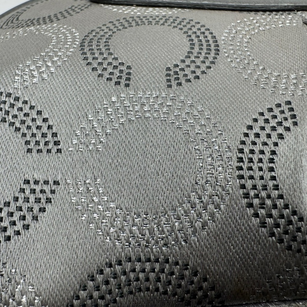 Coach Gray Silver Optic C Vintage Y2K Satin & Leather Carriage Cosmetic Zip Bag - Picture 12 of 12